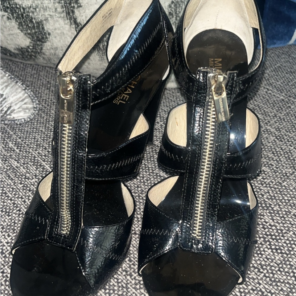 Michael Kors Black Patent Heels with Gold Zipper